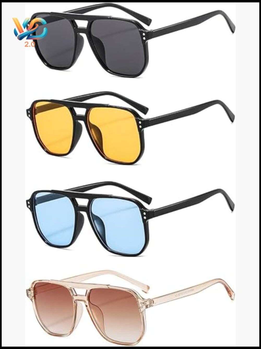 Retro Square Aviator Sunglasses Trendy 70s Oversized Vintage Shades Unisex